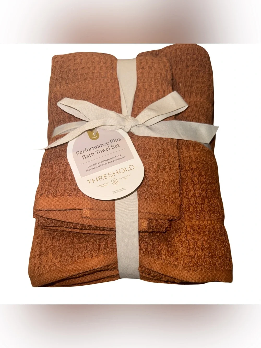 NWT Threshold 4pc Performance Plus Bath Towel Set 2 Bath + 2 Hand Rust Orange